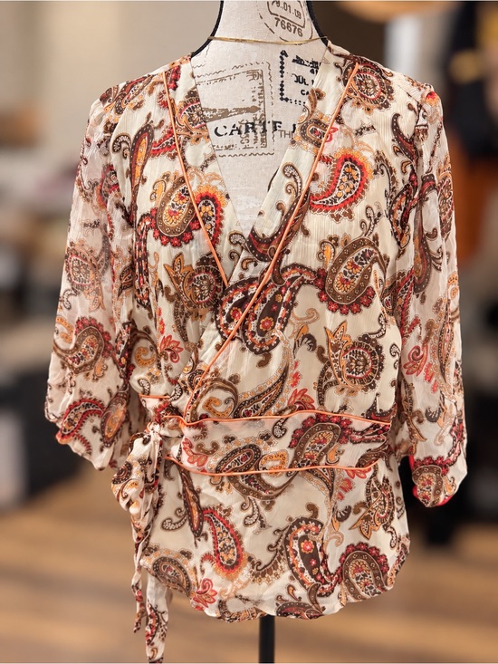 SilkLand Tops - Silkland Women’s XL 100% Silk Paisley Wrap Blouse Sheer Boho Top